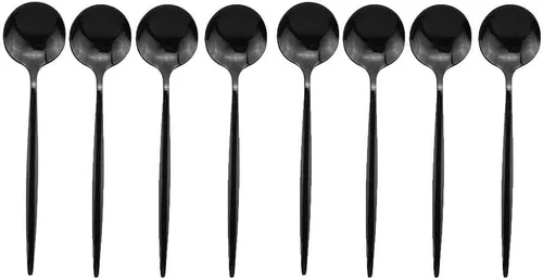 Miniatura 7 de JASHII Juego de cubiertos de acero inoxidable de 8 piezas, color negro pulido con espejo, cuchara de sopa para 8 personas, apto para lavavajillas