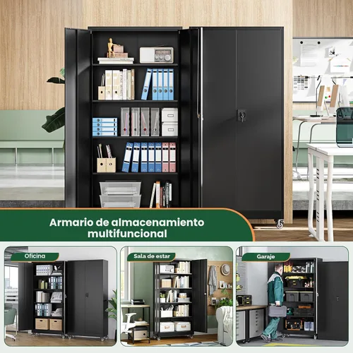 Miniatura 9 de Letaya Armarios de almacenamiento de metal para garaje con puerta con cerradura y estantes ajustables, gabinetes de herramientas de acero