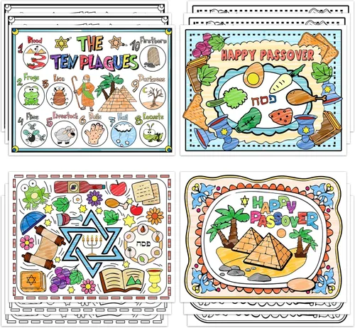 R HORSE 12 manteles individuales para colorear de Pascua, manteles individuales para actividades de colorear, manteles individuales judíos para