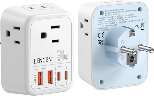 Miniatura 9 de LENCENT Paquete de 2 Adaptadores de Enchufe de Viaje Europeos, Adaptador de Enchufe Plegable de Estados Unidos a Europa con 4 Tomas, Adaptador