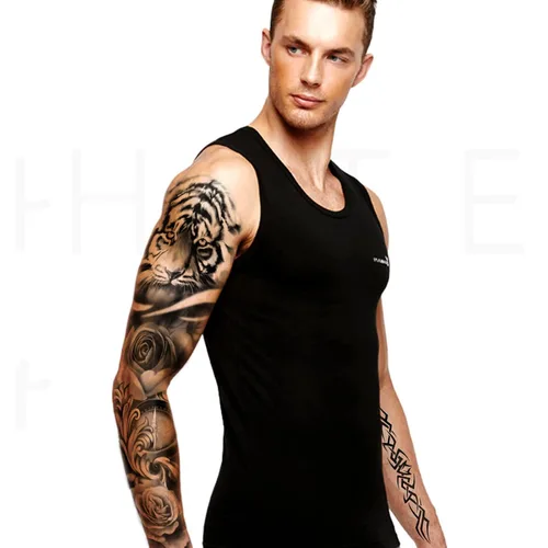 Miniatura 5 de Yazhiji Tatuajes temporales extragrandes, 8 hojas de tatuajes falsos de brazo completo y 8 hojas de pegatinas de tatuaje de medio brazo para hombres