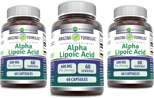 Miniatura 10 de Amazing Formulas - Ácido alfa lipoico Suplemento de 600 mg por porción, cápsulas, sin OMG, sin gluten, fabricado en Estados Unidos