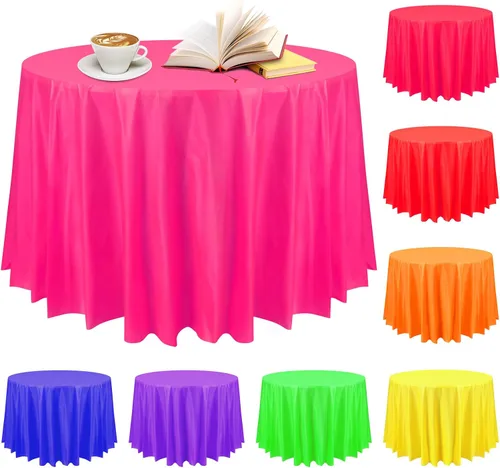 Preboun Mantel redondo de plástico desechable de 84 pulgadas, tamaño grande, de neón, para fiestas, decoración de mesa circular de colores surtidos