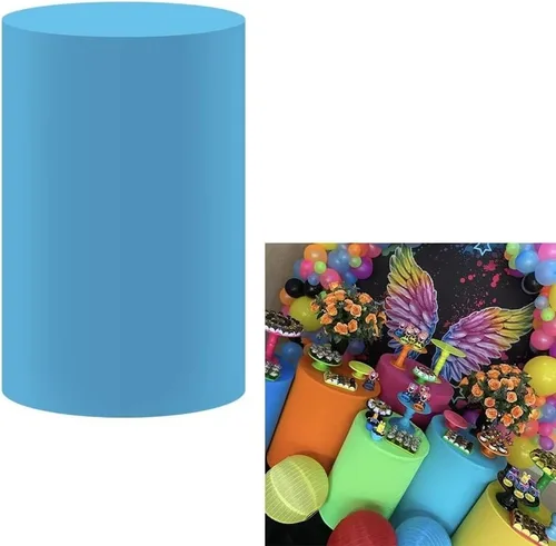 Fundas de pedestal color azul sólido para fiestas de festaneon, cubierta de soporte cilíndrico resplandeciente para despedida de soltera o fiesta,