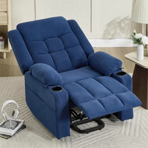 Miniatura 2 de Silla reclinable eléctrica para personas mayores con calor y masaje, sillas reclinables para adultos, reclinables de tela mejorada con puerto de Azul