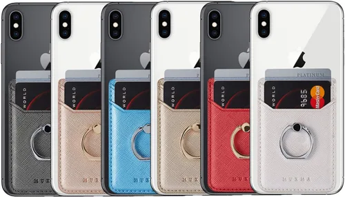 Miniatura 7 de Tarjetero de piel RFID para teléfono con adhesivo de crédito, tarjetero adhesivo para mujeres y hombres, parte trasera del teléfono para la mayoría