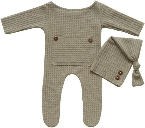 Miniatura 4 de Moda recién nacido niños niñas bebé sesión de fotos accesorios trajes ganchillo ropa sombrero de cola larga pantalones accesorios de fotografía Caqui