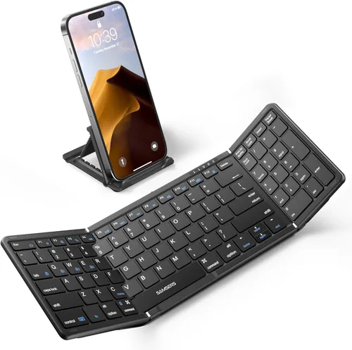 Samsers - Teclado plegable Bluetooth con teclado numérico, teclados plegables inalámbricos de tamaño completo con cuero PU, portátil para viajes
