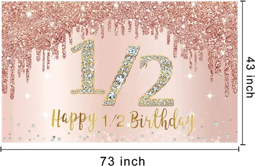 Miniatura 2 de Decoraciones de Fondo de Pancarta de Feliz Medio Cumpleaños para Niñas, Suministros de Letrero de Fiesta de Medio Cumpleaños de Oro Rosa, Póster