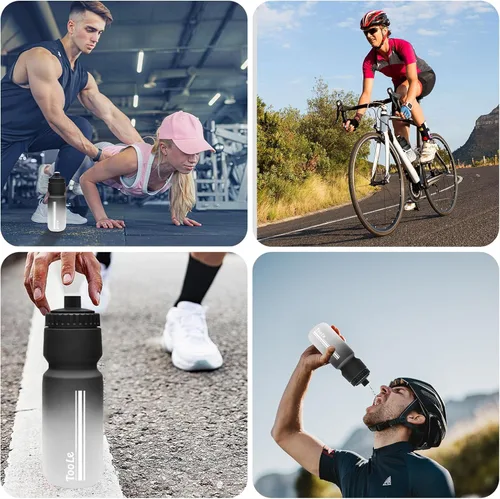 Miniatura 4 de Botella de agua para bicicleta, botella de agua exprimible para ciclismo, a prueba de fugas, sin BPA, con escala de capacidad con tapa superior