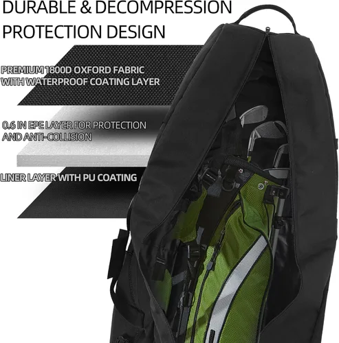 Miniatura 7 de TurnWay Bolsa de viaje de golf acolchada plegable, bolsa de golf de poliéster 900D resistente al agua, bolsa de transporte de golf con ruedas