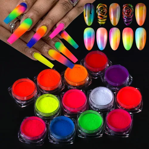 Miniatura 30 de Polvo de uñas cromado, efecto espejo, polvo metálico, 6 colores, bronce, marrón, negro, oro rosa, holográfico, purpurina cromada, pigmento en polvo