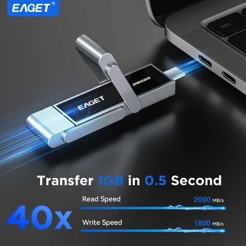 Miniatura 2 de EAGET 512GB High-Speed Dual USB Flash Drive, Up to 2100 MB/s, Portable SSD with USB 3.2 + USB-C, Metal Frame & Transparent Window Design, External