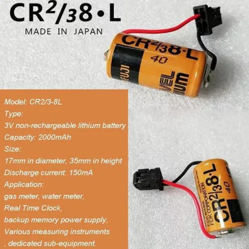Miniatura 2 de (8-Pack) Compatible con Fuji CR2/3 8.L 2000mAh 3V PLC Batería de litio FDK CR2/38.L con enchufe negro