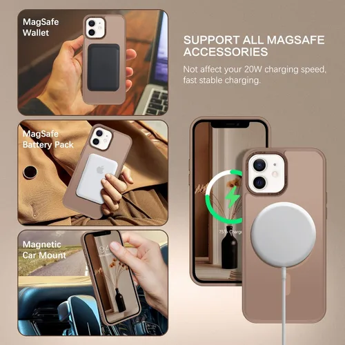 Miniatura 2 de BENTOBEN Funda magnética para iPhone 12, iPhone 12 Pro [compatible con Magsafe] translúcida mate, delgada, delgada, a prueba de golpes, para Marrón