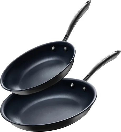 Guy Fieri's Flavortown Laser Titanium Juego de 2 Sartenes de 8.5" y 10" - Juego de Utensilios de Cocina Antiadherentes Sin PFAS, PTFE o PFOA, 3