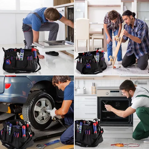 Miniatura 9 de WORKPRO W081022A - Bolsa de almacenamiento de herramientas de boca ancha con base de goma resistente al agua, 16 pulgadas