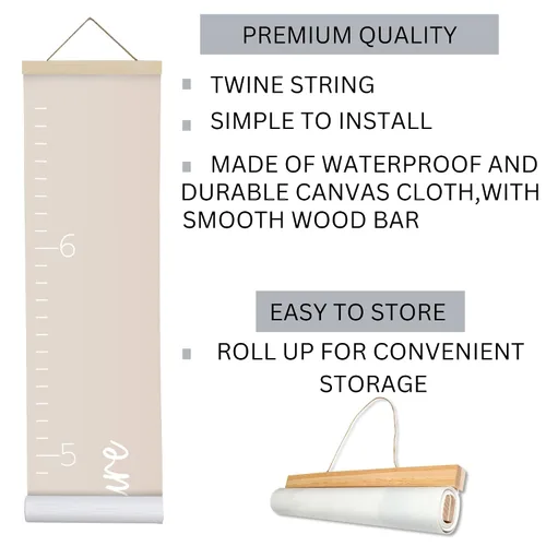 Miniatura 2 de Morxy Tabla de Crecimiento de Lona para Niños - Decoración de Pared Unisex para Habitación de Niños - Tabla de Medición de Altura - Cinta de Pared