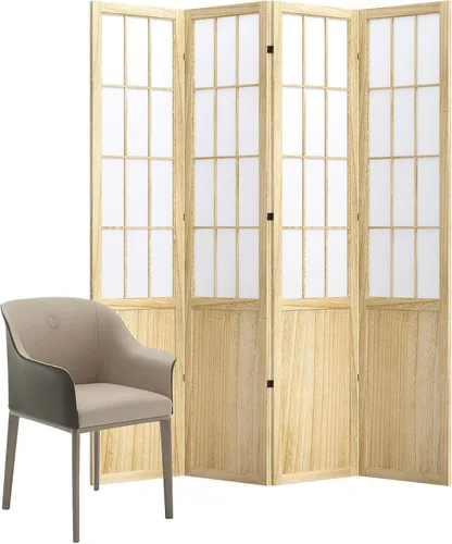 Miniatura 10 de Divisor de habitación, pantalla plegable de madera estilo Shoji japonés de 66.9 pulgadas de alto con bisagras dobles para decoración del hogar