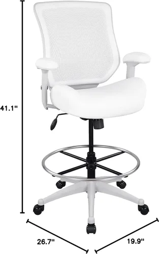 Miniatura 2 de BOLISS Silla de dibujo ergonómica de malla de 400 libras, silla de oficina alta, silla de escritorio de pie, reposabrazos ajustable en altura, Blanco