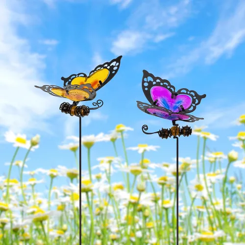Miniatura 9 de Estacas de jardín de mariposas, kit de mariposa hecho de vidrio y metal, mariposas coloridas decoraciones de jardín pueden hacer que el jardín esté