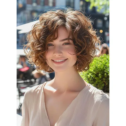 Miniatura 7 de Pelucas cortas y rizadas marrones para mujer, aspecto natural, peluca de pelo sintético marrón para cosplay