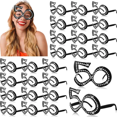Miniatura 8 de Huwena 24 Pairs Birthday Glasses Number Crystal Frame Costume Sunglasses Novelty Eyewear Photo Booth Props Party Favors