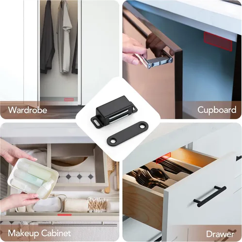 Miniatura 4 de Ravinte - Paquete de 8 cierres magnéticos para puerta en negro, imanes de gabinete negro mate, cierre magnético fuerte para gabinetes de cocina