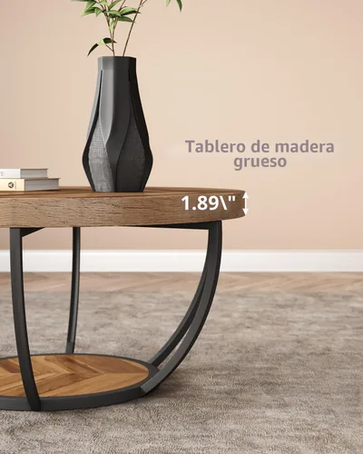 Miniatura 7 de LITTLE TREE Mesa de Centro Redonda, Mesa de Centro Circular de 32" para Sala de Estar, Mesa Central de Acento de Madera de 2 Niveles con Grano