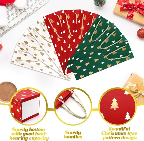 Miniatura 3 de Woanger 60 bolsas de regalo de vino de Navidad, bolsas de papel kraft a granel para botellas de vino con asa, bolsas de regalo de color rojo, verde