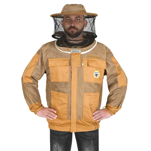 Miniatura 7 de BP-302 Apicultura con velo de 3 capas ultra ventilado con cremalleras YKK y cercas de seguridad para velo redondo marrón profesional (3XL)
