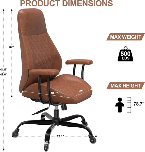 Miniatura 2 de Silla de oficina, silla ergonómica para computadora, silla de escritorio de cuero con soporte lumbar y ruedas de goma, silla ejecutiva de mediados