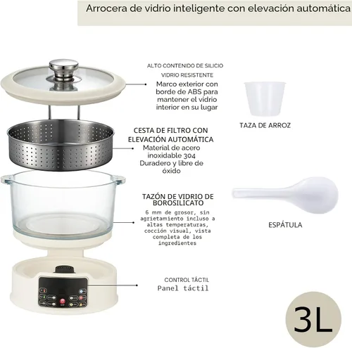 Miniatura 7 de Olla arrocera baja en azúcar – Cocina multifuncional de arroz baja en carbohidratos con cesta de elevación automática, preestablecida