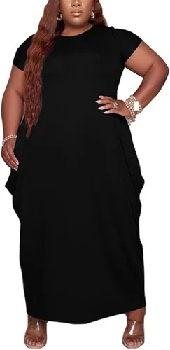 YeGine - Vestido tipo camiseta largo de talla extragrande con bolsillos y manga corta