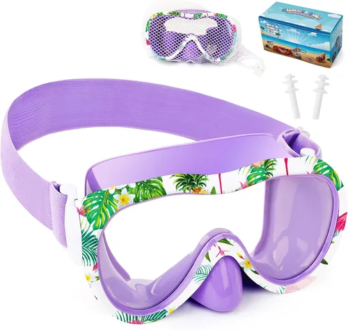 Miniatura 15 de Máscara de snorkel para niños, máscara de buceo de 180° con cubierta para la nariz, gafas de natación antiniebla para niños con correa de tela Azul