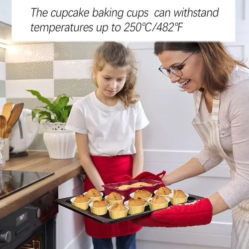 Miniatura 2 de 200 juegos de forros para cupcakes de 5 onzas con tapas de cúpula y cucharas, mini moldes de aluminio para tartas, moldes para hornear, moldes Dorado