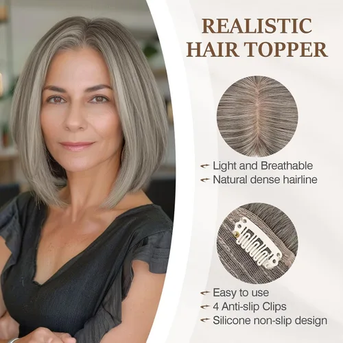 Miniatura 29 de Rich Choices Pelucas con topper de cabello para mujeres, cabello humano real 100% Remy, sin flequillo, para mujeres con adelgazamiento en la parte