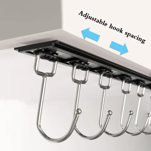 Miniatura 4 de 2 piezas Estantes para Utensilios con 6 Ganchos Soporte para Tazas de 11 Pulgadas Debajo del Gabinete Soportes para Utensilios de Cocina Negro