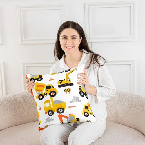 Miniatura 4 de Juego de 2 fundas de almohada de construcción de 16 x 16 pulgadas, fundas de almohada suaves para camiones, fundas de cojín para sala de estar
