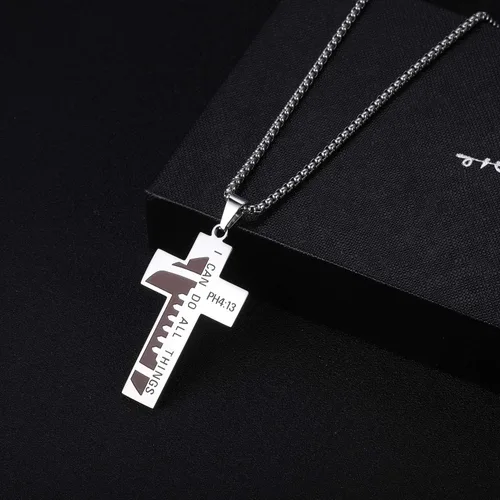 Miniatura 2 de Susook Collar de cruz de fútbol para hombre, versículo de la Biblia, dije deportivo de acero inoxidable con texto en inglés "I CAN DO All Things