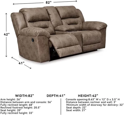 Miniatura 2 de Signature Design by Ashley Stoneland - Sofá biplaza reclinable manual de piel sintética con consola central, color marrón claro Gris