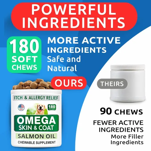 Miniatura 4 de BARK&SPARK Paquete de 2 omega 3 para perros, 360 masticables de aceite de pescado para desprendimiento de perros, alergias en la piel, alivio