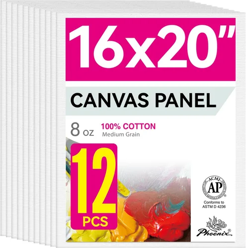 Miniatura 31 de PHOENIX - Juego de 12 paneles de lienzo de algodón con triple imprimación para pintura al óleo y acrílica Blanco