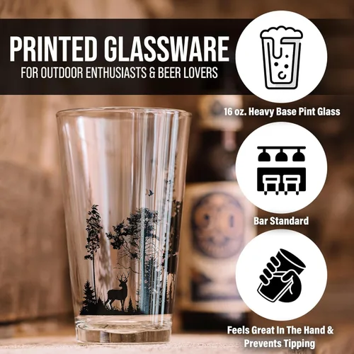 Miniatura 6 de Black Lantern Juego de 2 vasos de pinta – Forest & Mountain Camping 16oz serigrafiados vasos de cerveza artesanal – Vasos temáticos de naturaleza al