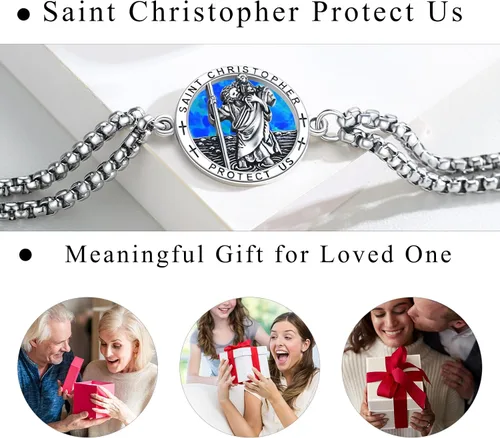 Miniatura 20 de Pulsera unisex de San Miguel/Cristóbal/Benedicto/Jude/José/Guadalupe/Ángel de la Guarda/Santa Muerte Pulsera de plata de ley 925 con cadena de doble
