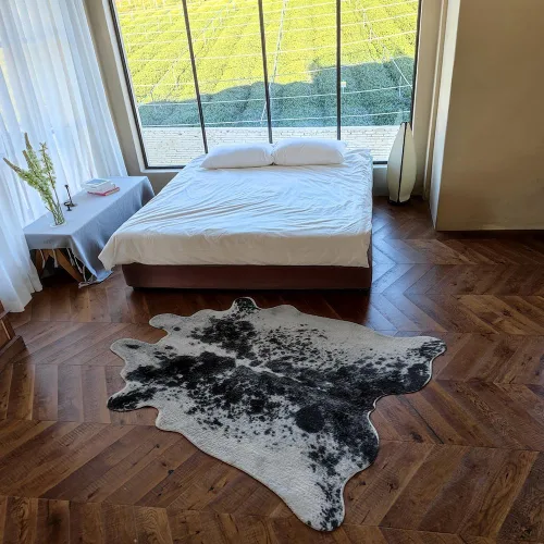Miniatura 4 de rugoo Alfombra de piel sintética de vaca blanca y negra, 4.7 x 5.9 pies, alfombra de piel sintética de animal para sala de estar, dormitorio