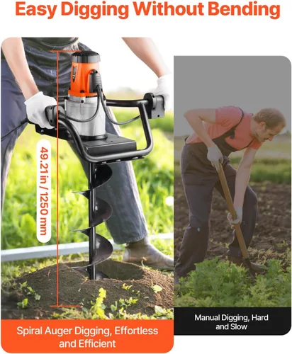 Miniatura 4 de VEVOR Excavadora eléctrica de agujeros para postes, broca de taladro de 5.71 pulgadas con potente motor de 1500 W, broca de taladro de tierra