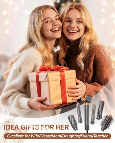 Miniatura 7 de Cepillo secador de pelo Air Styler: herramientas de doble voltaje 7 en 1 con alisador de aire caliente, rizadores de envoltura automática