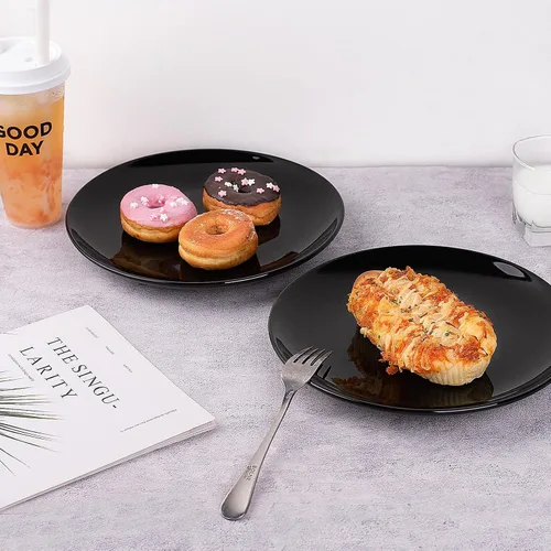 Miniatura 4 de DELLING Platos de porcelana para aperitivos, platos negros de postre y ensalada de 7 pulgadas, platos llanos pequeños para acompañamientos