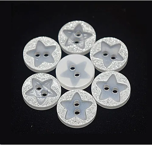 Miniatura 5 de 50 botones de resina con diseño de estrellas y flores, 2 agujeros, para coser, álbumes de recortes y manualidades (flor con purpurina de 0.492 in)
